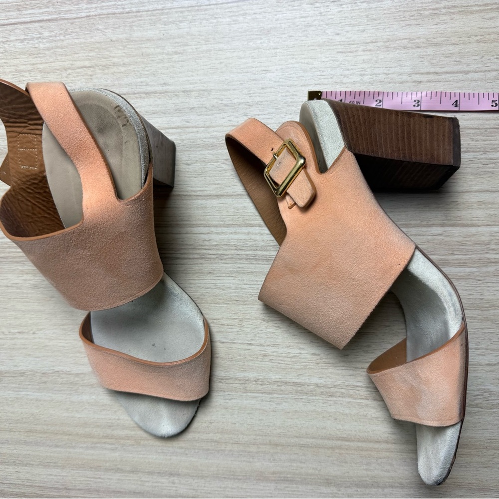 Chloe - Peach Suede Slingback Block Heel Sandals - Sz 39.5 - Picture 7 of 7